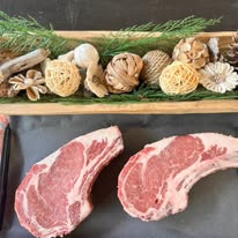 Thick-cut bone-in ribeye steaks at Heifer & Bull Butchery