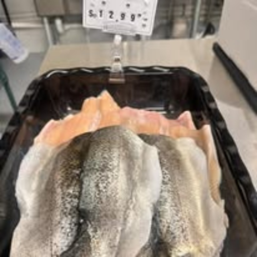 Fresh trout fillets in the seafood case at Heifer & Bull Butchery