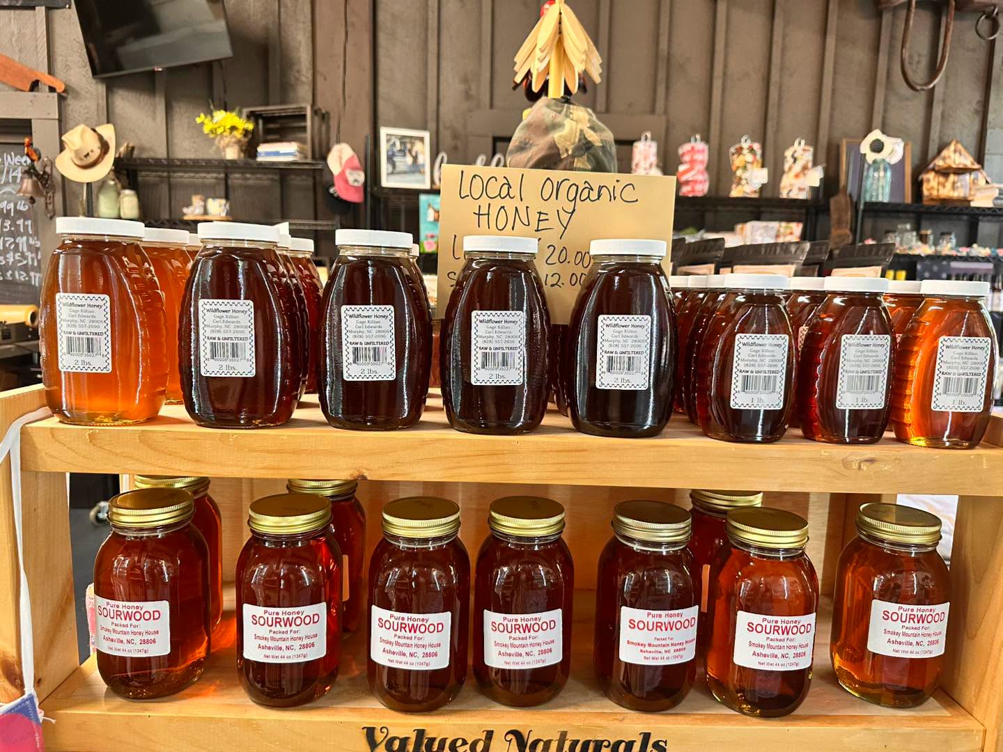 Local organic wildflower and sourwood honey jars