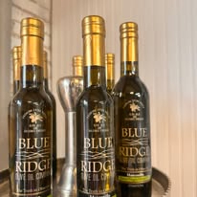 Blue Ridge Olive Oil Company bottles on the shelf