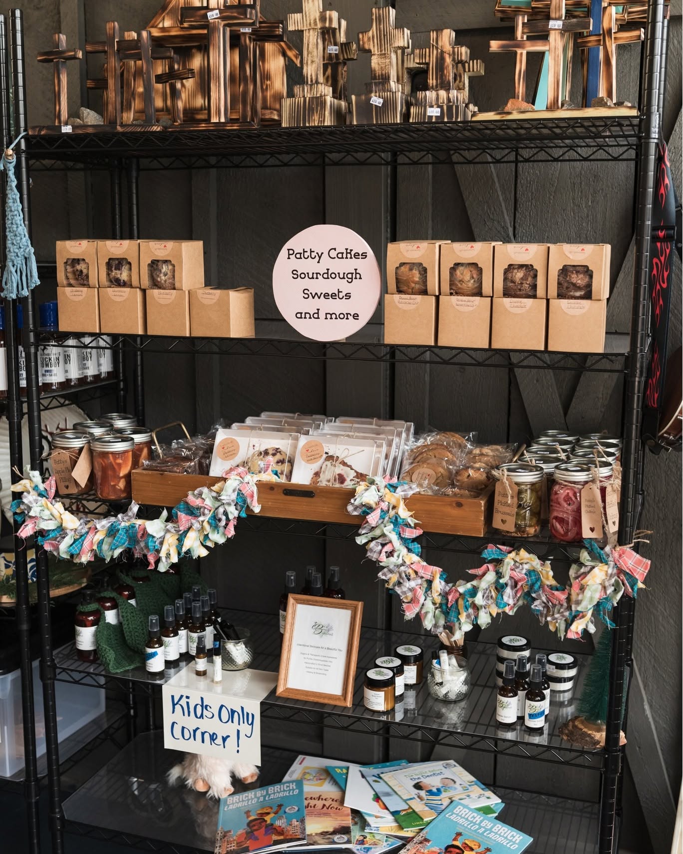Shelves of local specialty goods and preserves