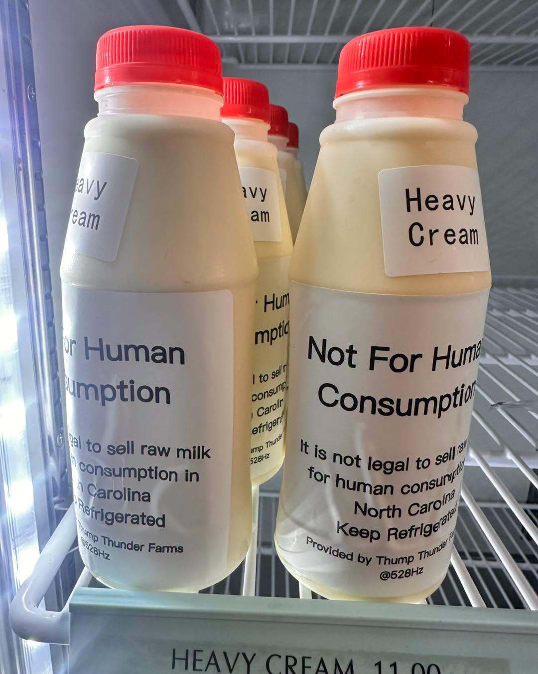 Bottles of heavy cream from Thump Thunder Farms